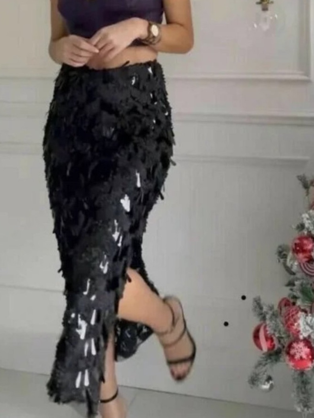 NWT Zara Black Sequin Midi Skirt